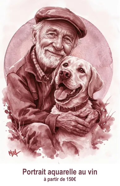 portrait au vin maître et son chien