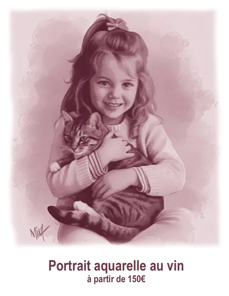 portrait au vin fillette et son chat
