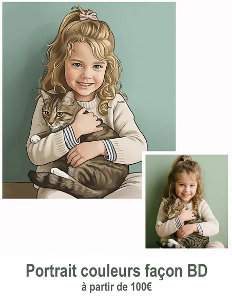 portrait façon BD Colette et chaton !